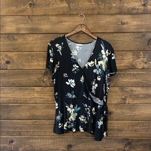 EVRI Black Floral Wrap Blouse